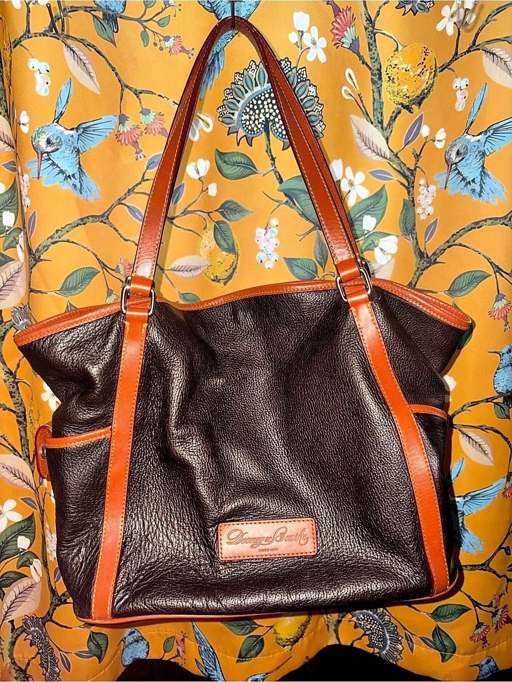 Dooney & Bourke Leather Tote in Brown & Orange